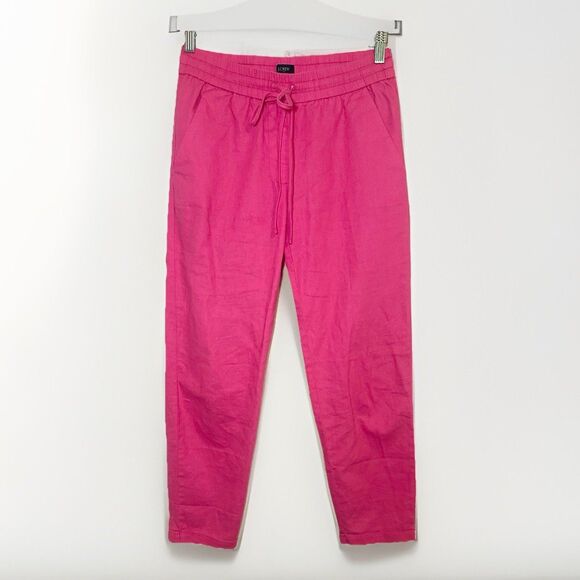 J.CREW Pants - J. Crew Hot Pink Linen Blend Pull On Drawstring Elastic Waist Ankle Pant Women 2